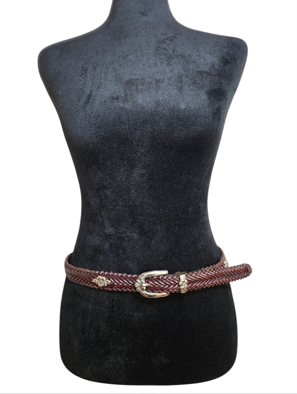 Vintage Brighton Women's Western Brown Leather Braided Flower Concho Belt Size L